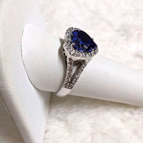 NWOT Heart Shaped Simulated Sapphire & Cubic Zirconia, Sterling Silver Ring - Picture 9 of 14